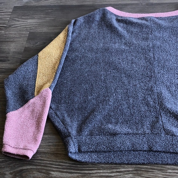 Intimately Free People Blue Monday Fleece Pullover Sweatshirt Colorblock Dolman - Picture 8 of 14